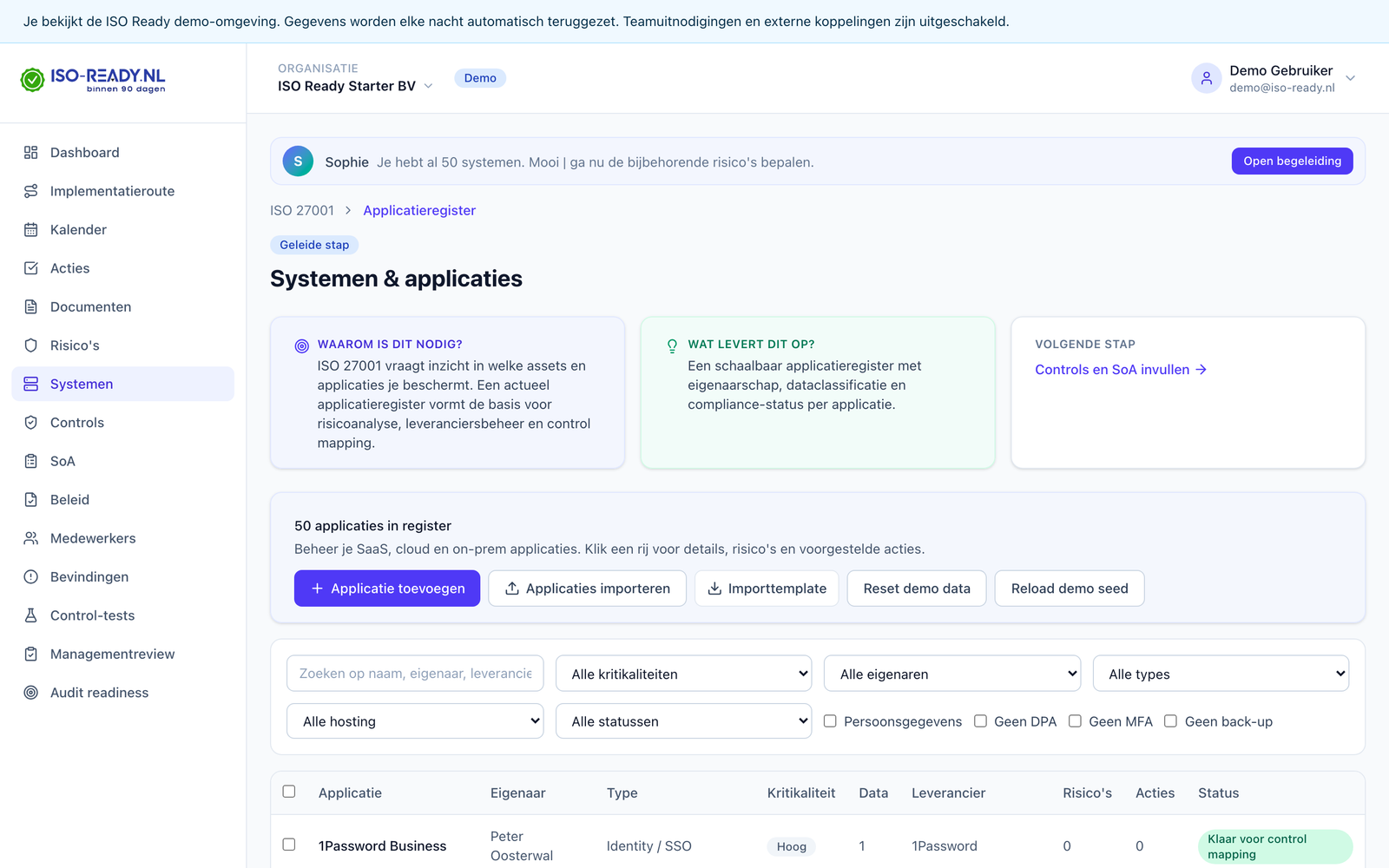 Applicatieregister en systemen in ISO Ready