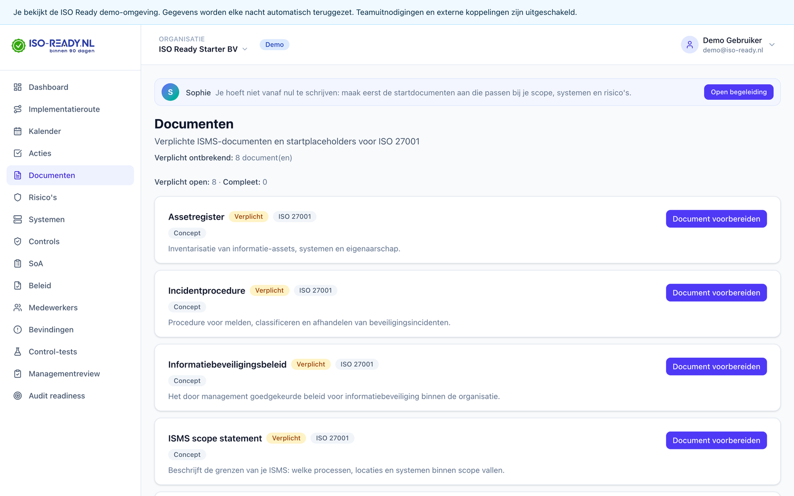 Documenten en bewijsstatus in ISO Ready
